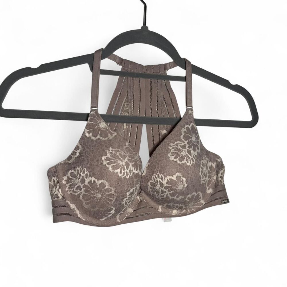 PINK Womens Mauve Floral Lace Racerback Bra 34C Romantic Coquette Boho Lingerie